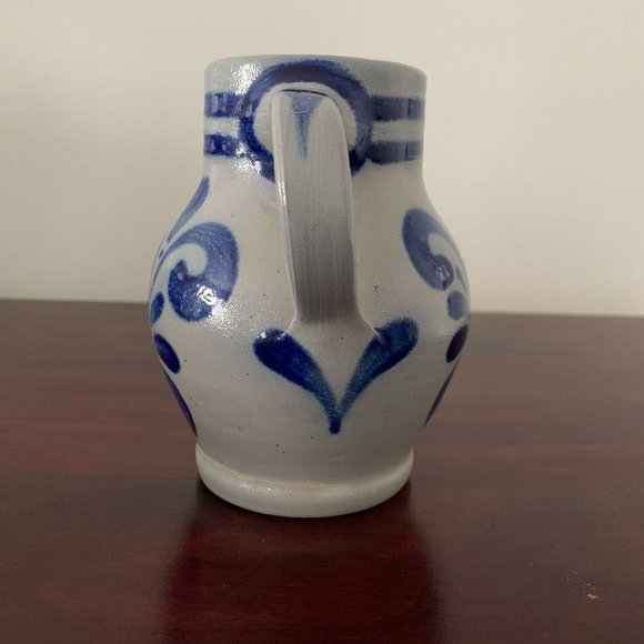 VTG 5” German HANDARBEIT Salt Glazed Cobalt Light Blue Pottery Pitcher A. Wagner - Picture 4 of 11